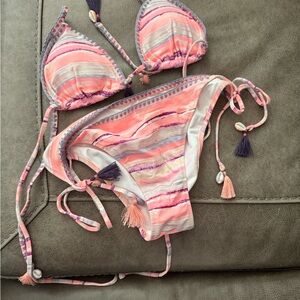 Striped Pink and Purple Bikini Set